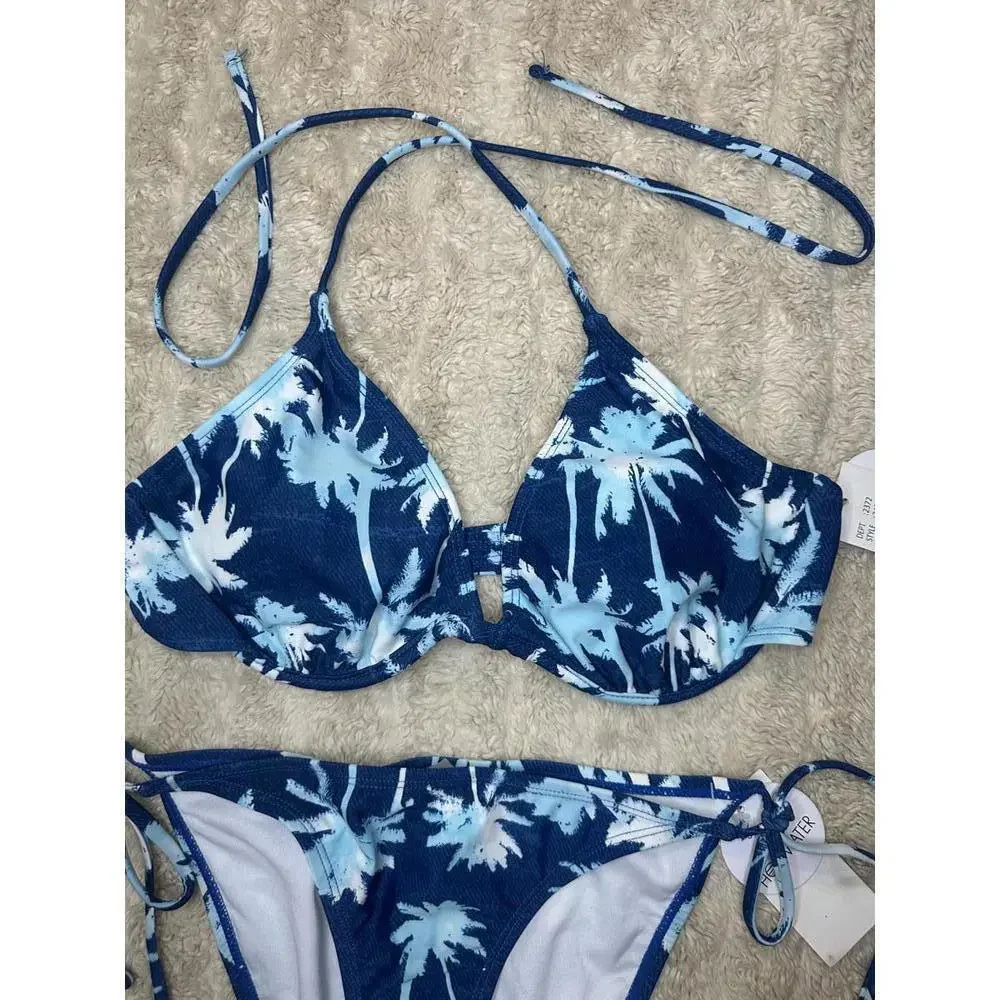 Hot Water tropical underwire triangle bra and string bikini set Size L/M